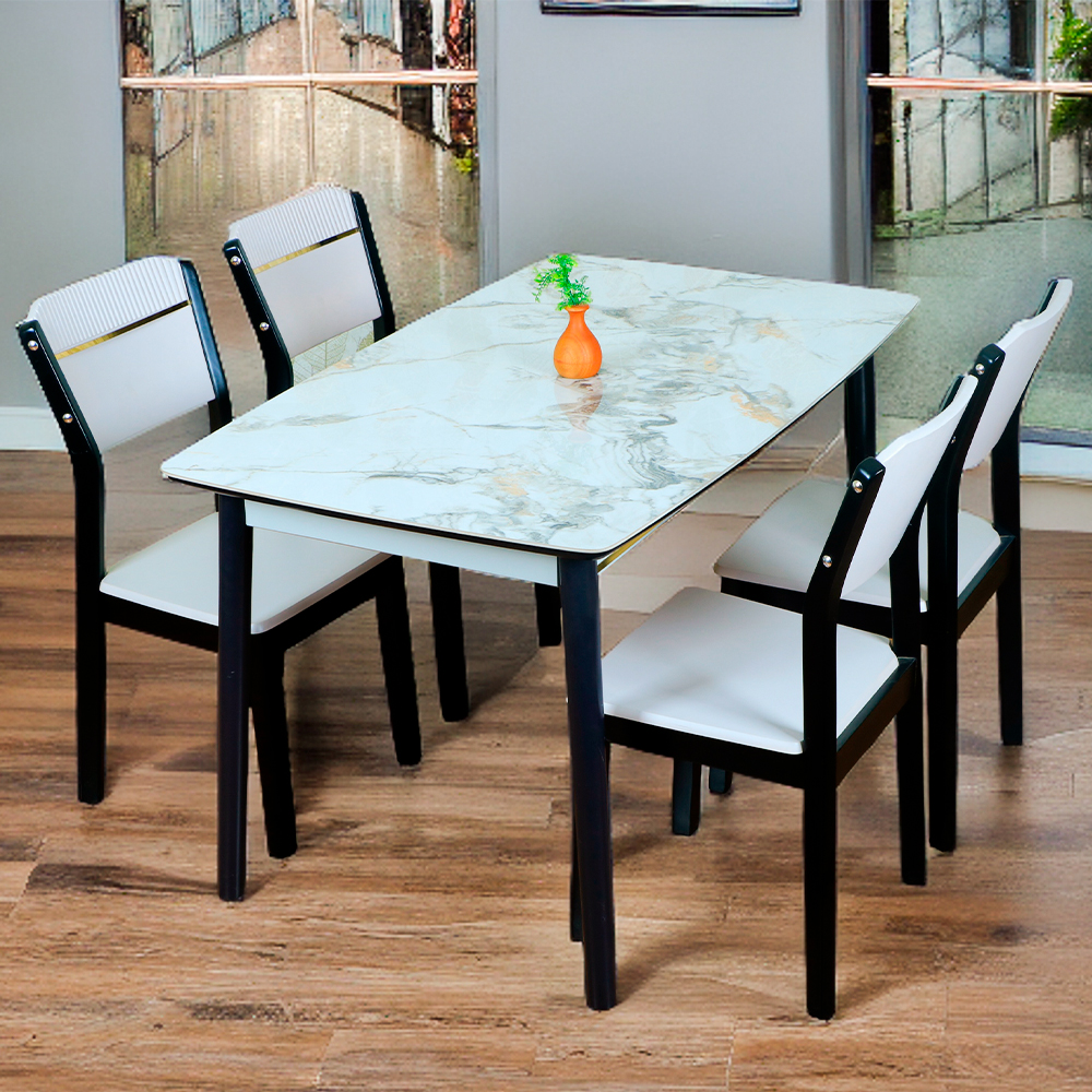 Dining table set 4 deals seater marble top